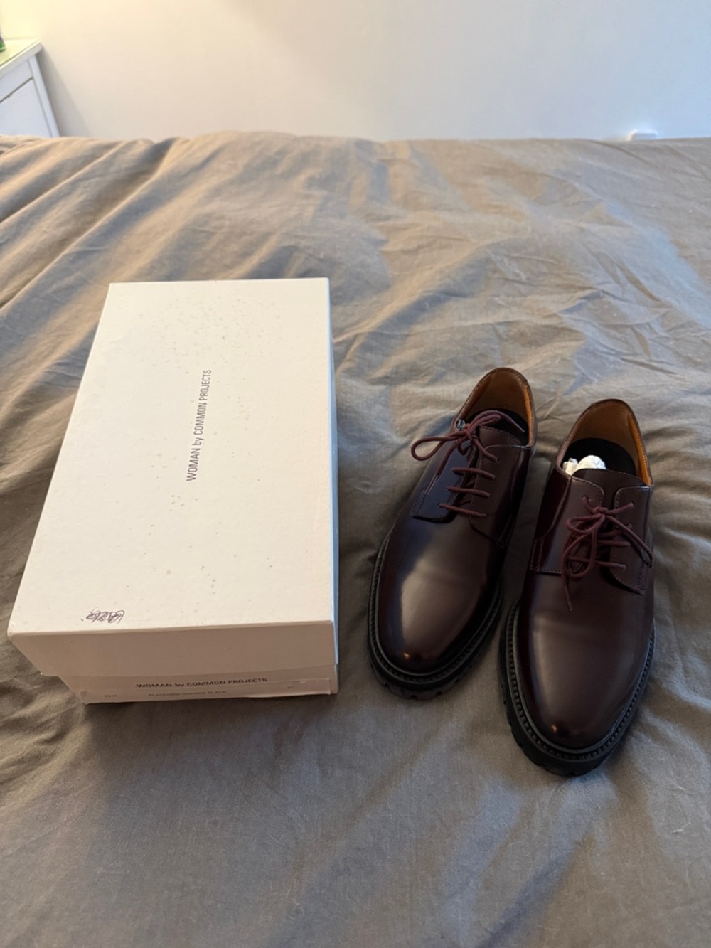 NWB common projects Leather Platform Oxford black lace up derby shoes size 37